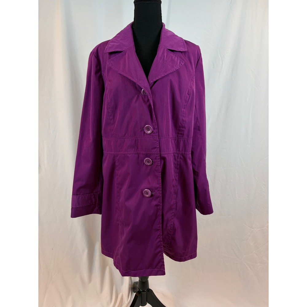 Purple Button Front Trench Coat with Floral Lining Notched Lapel RN 69016